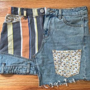 Asymmetrical patterned denim skirt